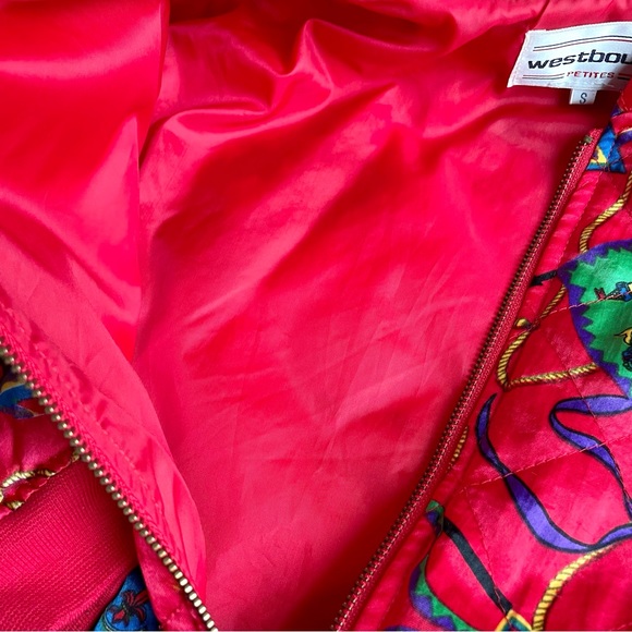 Vintage 90s Red Abstract Print Bomber Jacket Y2K Funky Eclectic Clowncore Size S - Picture 5 of 7